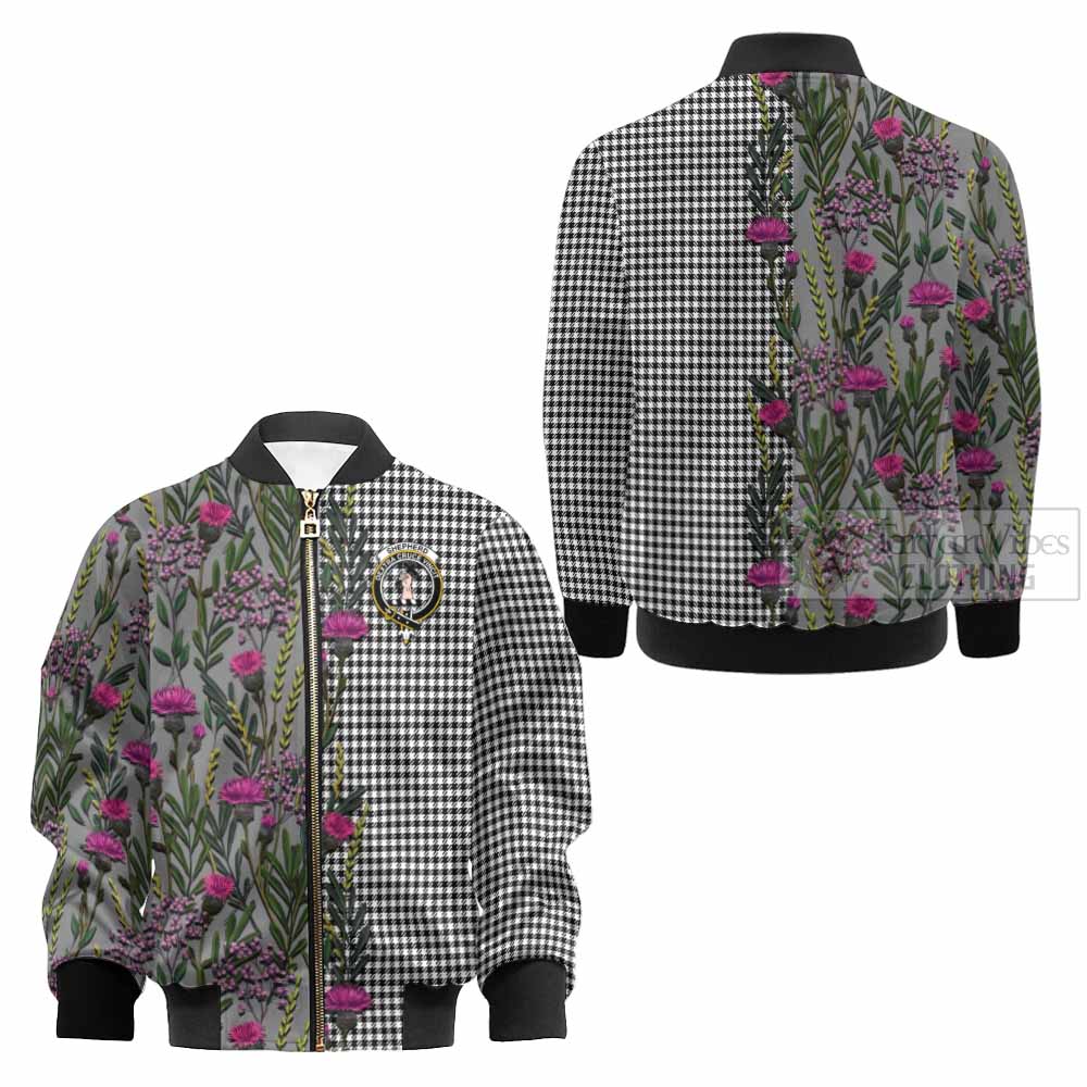 Shepherd Family Crest Tartan Kid Bomber Jacket Scottish Thistle Flower Pattern Half Style - Tartan Vibes Clothing
