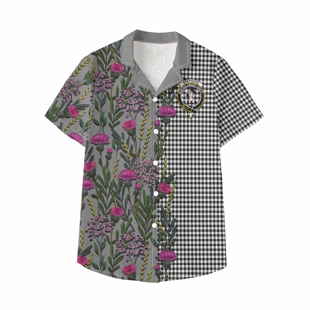 Shepherd Family Crest Tartan Kid Hawaiian Shirt Scottish Thistle Flower Pattern Half Style - Tartan Vibes Clothing