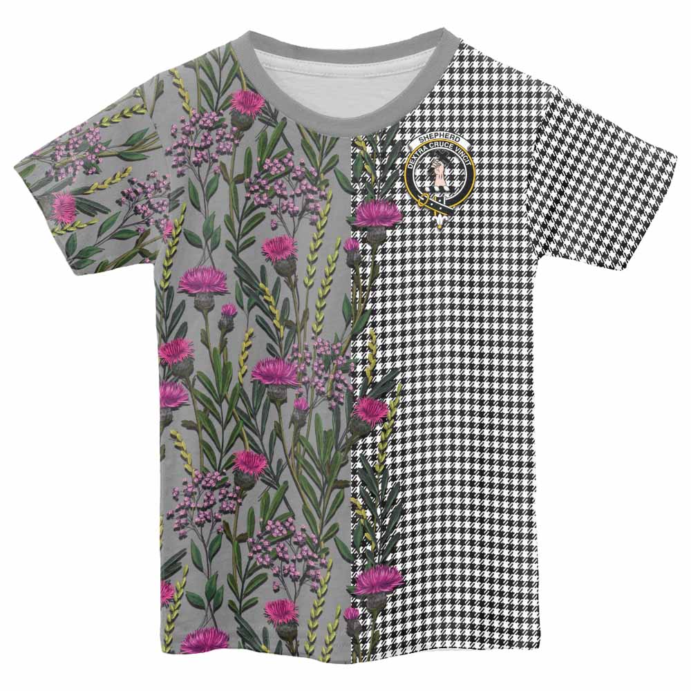 Shepherd Family Crest Tartan Kid T-shirt Scottish Thistle Flower Pattern Half Style - Tartan Vibes Clothing