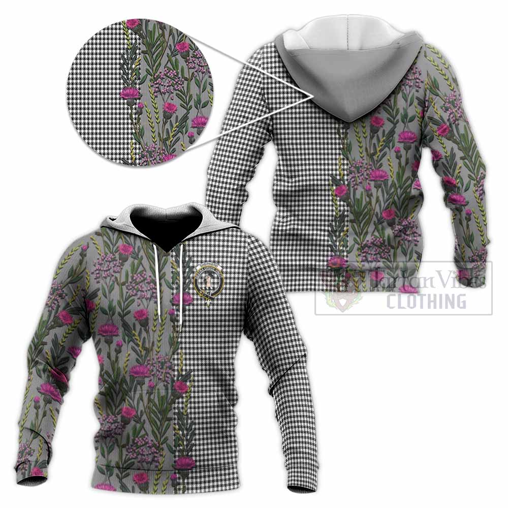 Shepherd Family Crest Tartan Knitted Hoodie Scottish Thistle Flower Pattern Half Style - Tartan Vibes Clothing