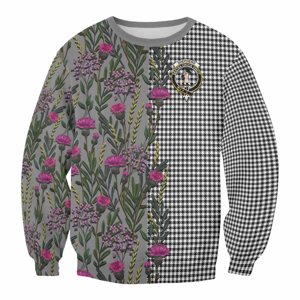 Shepherd Family Crest Tartan Sweatshirt Scottish Thistle Flower Pattern Half Style - Tartan Vibes Clothing