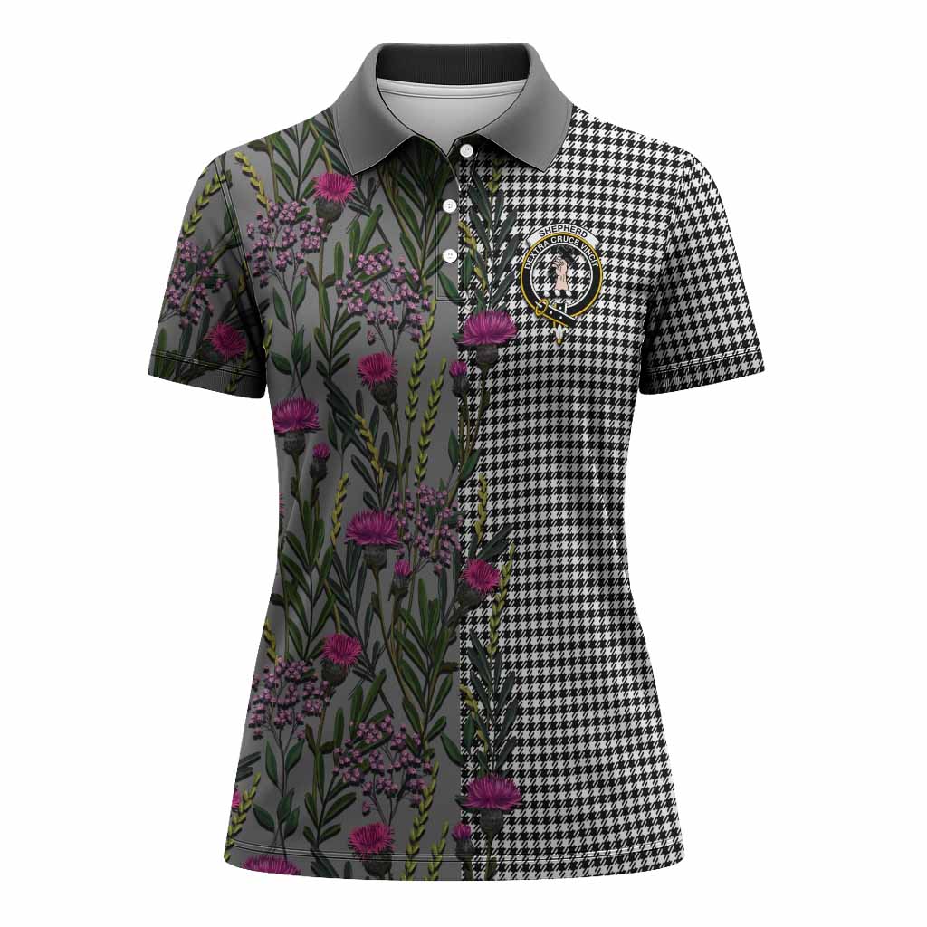 Shepherd Family Crest Tartan Women Polo Shirt Scottish Thistle Flower Pattern Half Style - Tartan Vibes Clothing