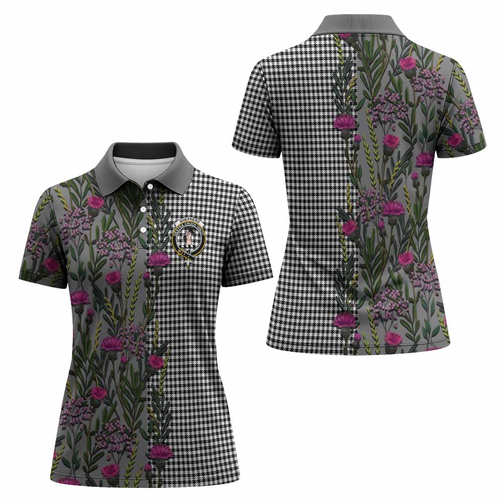 Shepherd Family Crest Tartan Women Polo Shirt Scottish Thistle Flower Pattern Half Style - Tartan Vibes Clothing