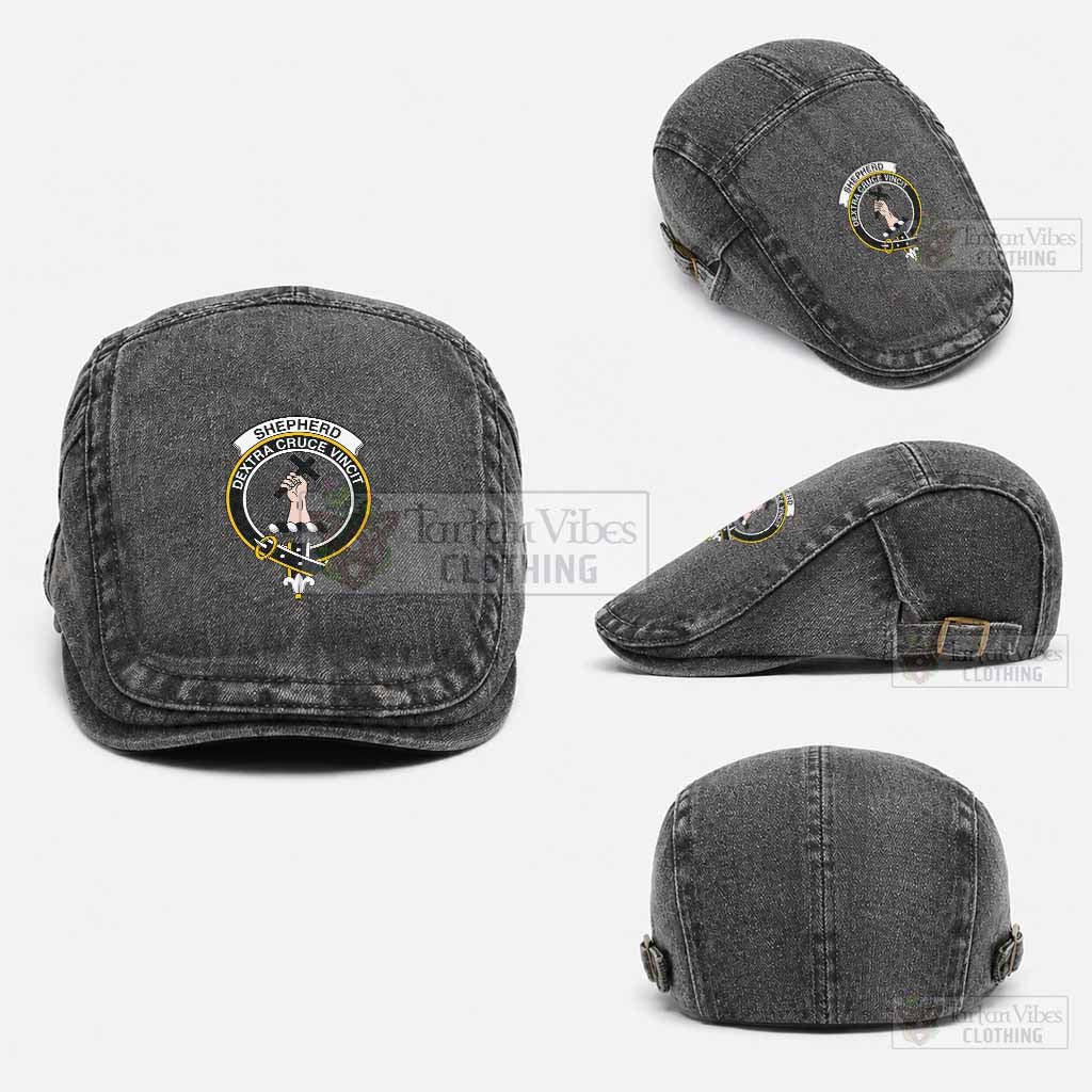 Shepherd Scottish Clan Crest Washed Flat Cap - Unisex Jeff Cap One Size (Adjustable) Black - Tartan Vibes Clothing