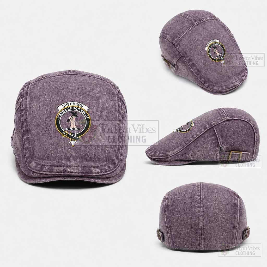 Shepherd Scottish Clan Crest Washed Flat Cap - Unisex Jeff Cap One Size (Adjustable) Purple - Tartan Vibes Clothing