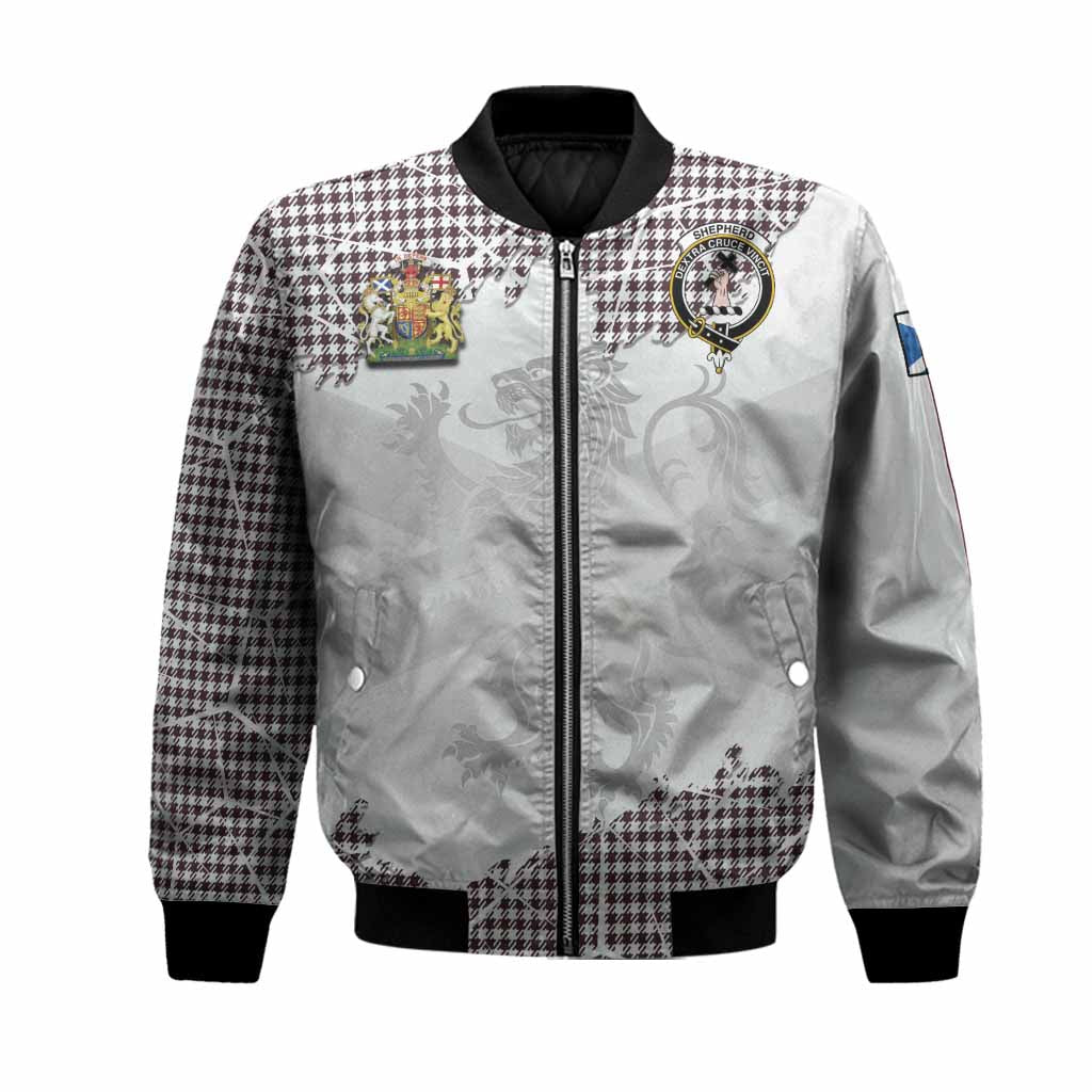 Shepherd Tartan Bomber Jacket with Family Crest and Lion Rampant Grunge Style