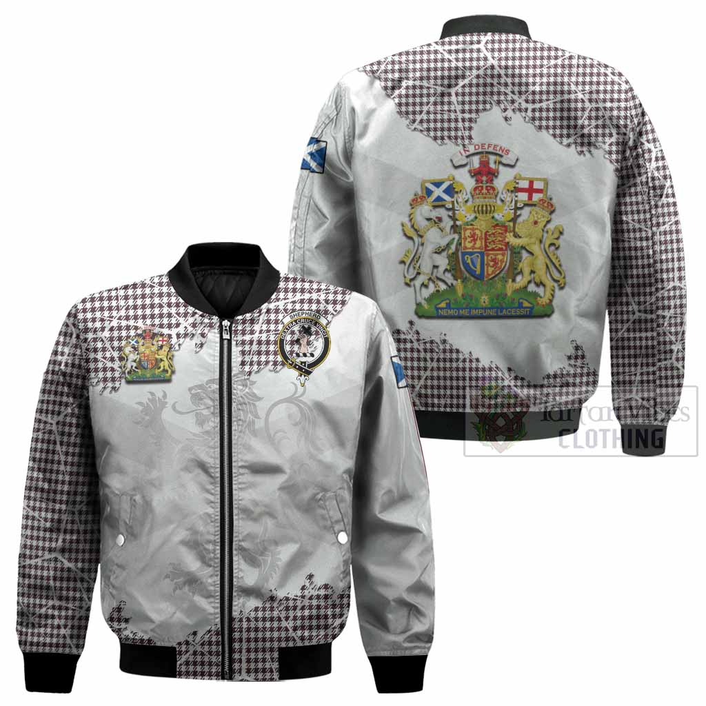 Shepherd Tartan Bomber Jacket with Family Crest and Lion Rampant Grunge Style