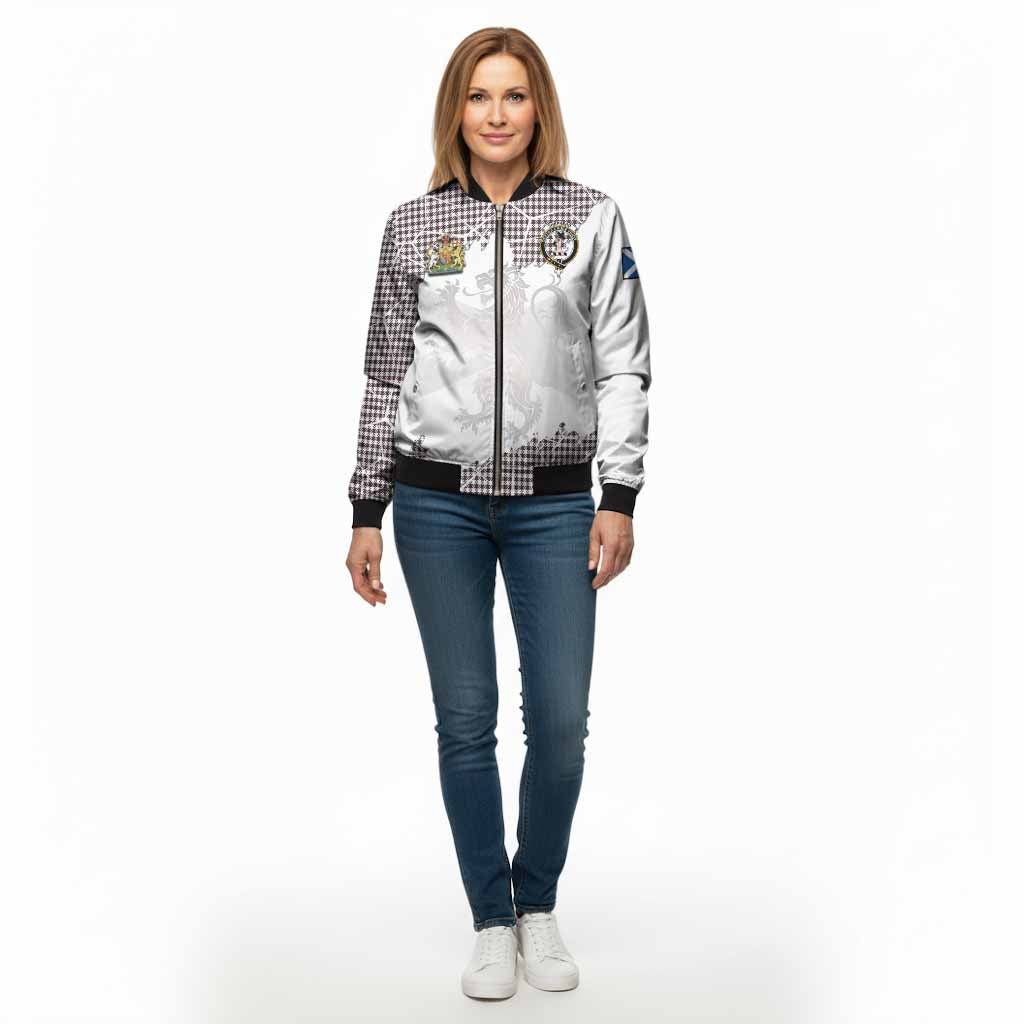 Shepherd Tartan Bomber Jacket with Family Crest and Lion Rampant Grunge Style