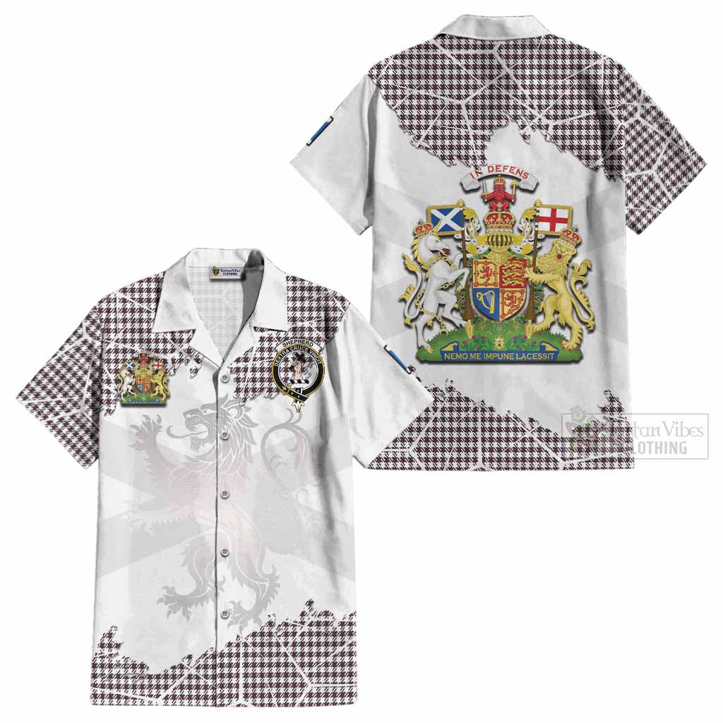 Shepherd Tartan Cotton Hawaiian Shirt with Family Crest and Lion Rampant Grunge Style