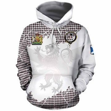Shepherd Tartan Cotton Hoodie with Family Crest and Lion Rampant Grunge Style