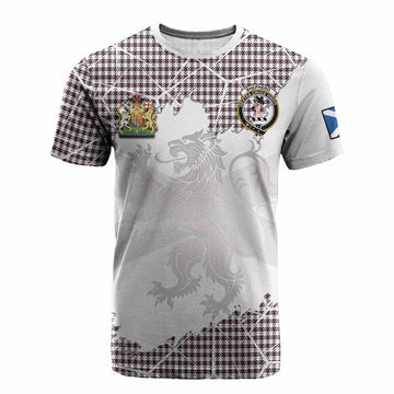 Shepherd Tartan Cotton T-shirt with Family Crest and Lion Rampant Grunge Style