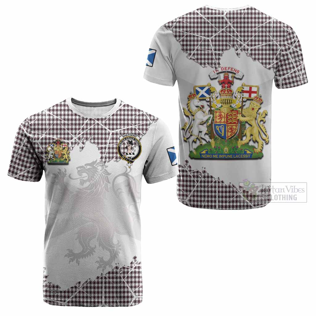 Shepherd Tartan Cotton T-shirt with Family Crest and Lion Rampant Grunge Style