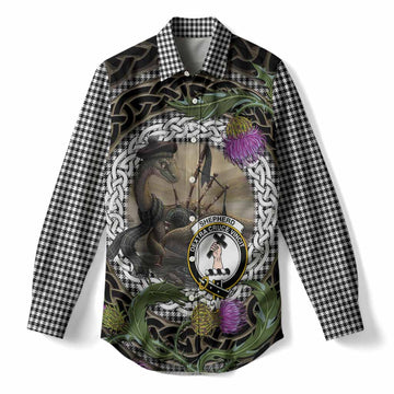 Shepherd Tartan Crest Bagpipe Nessie Women Casual Shirt Scottish Loch Ness Monster Celtic Thistle