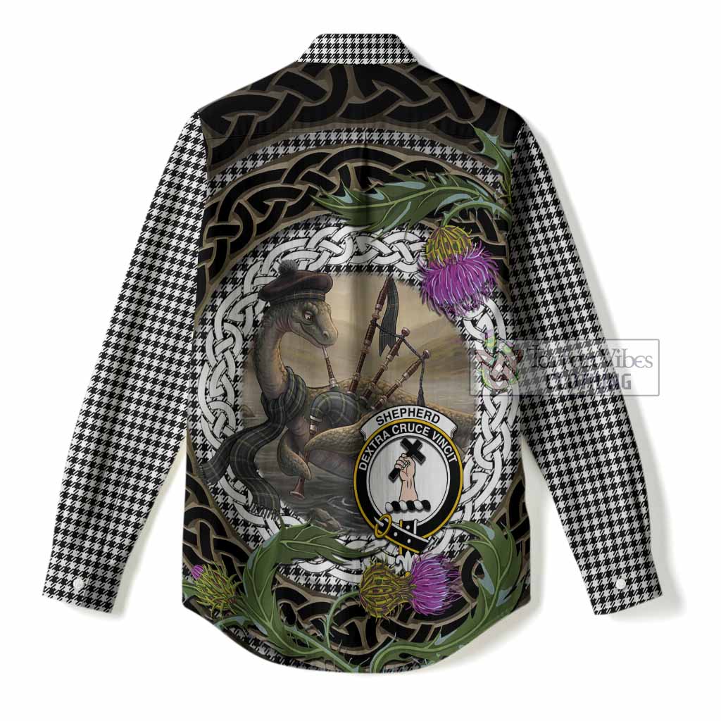 Shepherd Tartan Crest Bagpipe Nessie Women Casual Shirt Scottish Loch Ness Monster Celtic Thistle