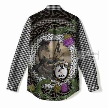Shepherd Tartan Crest Bagpipe Nessie Women Casual Shirt Scottish Loch Ness Monster Celtic Thistle