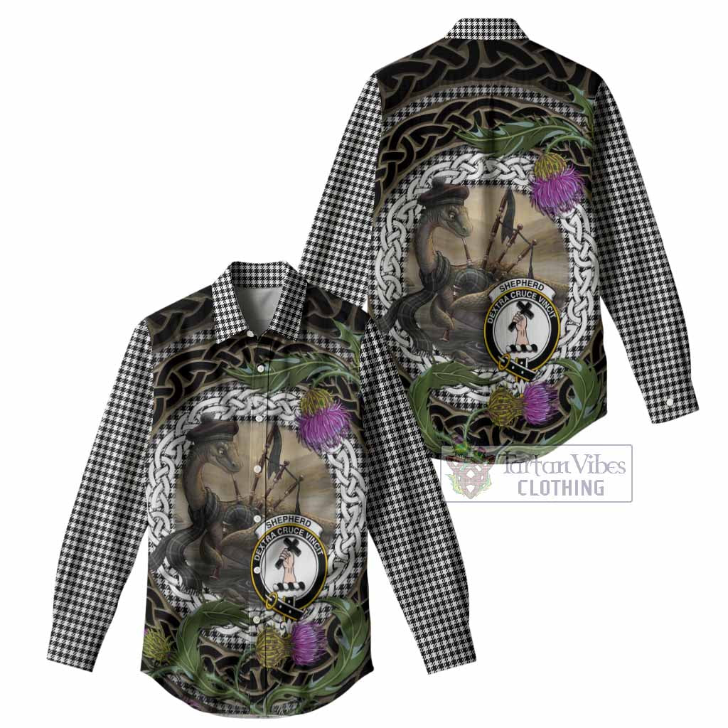 Shepherd Tartan Crest Bagpipe Nessie Women Casual Shirt Scottish Loch Ness Monster Celtic Thistle