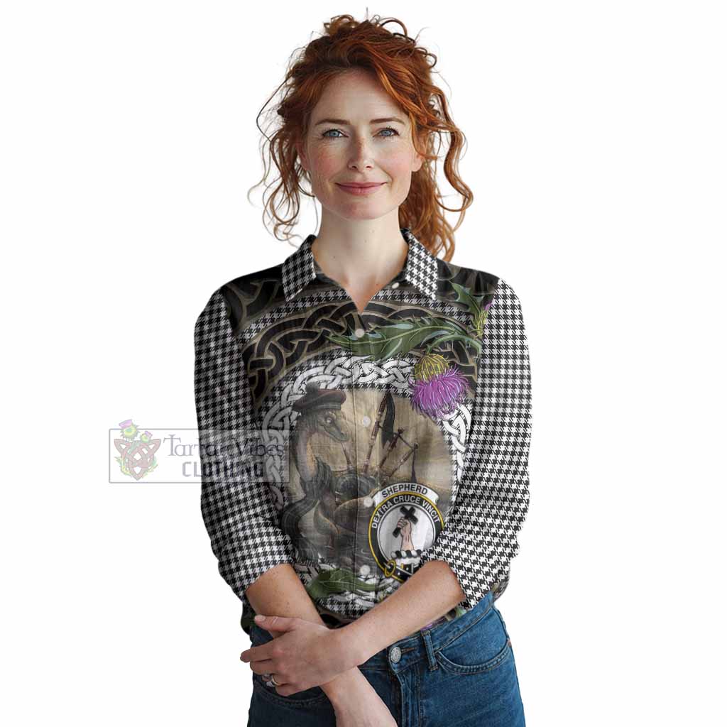 Shepherd Tartan Crest Bagpipe Nessie Women Casual Shirt Scottish Loch Ness Monster Celtic Thistle