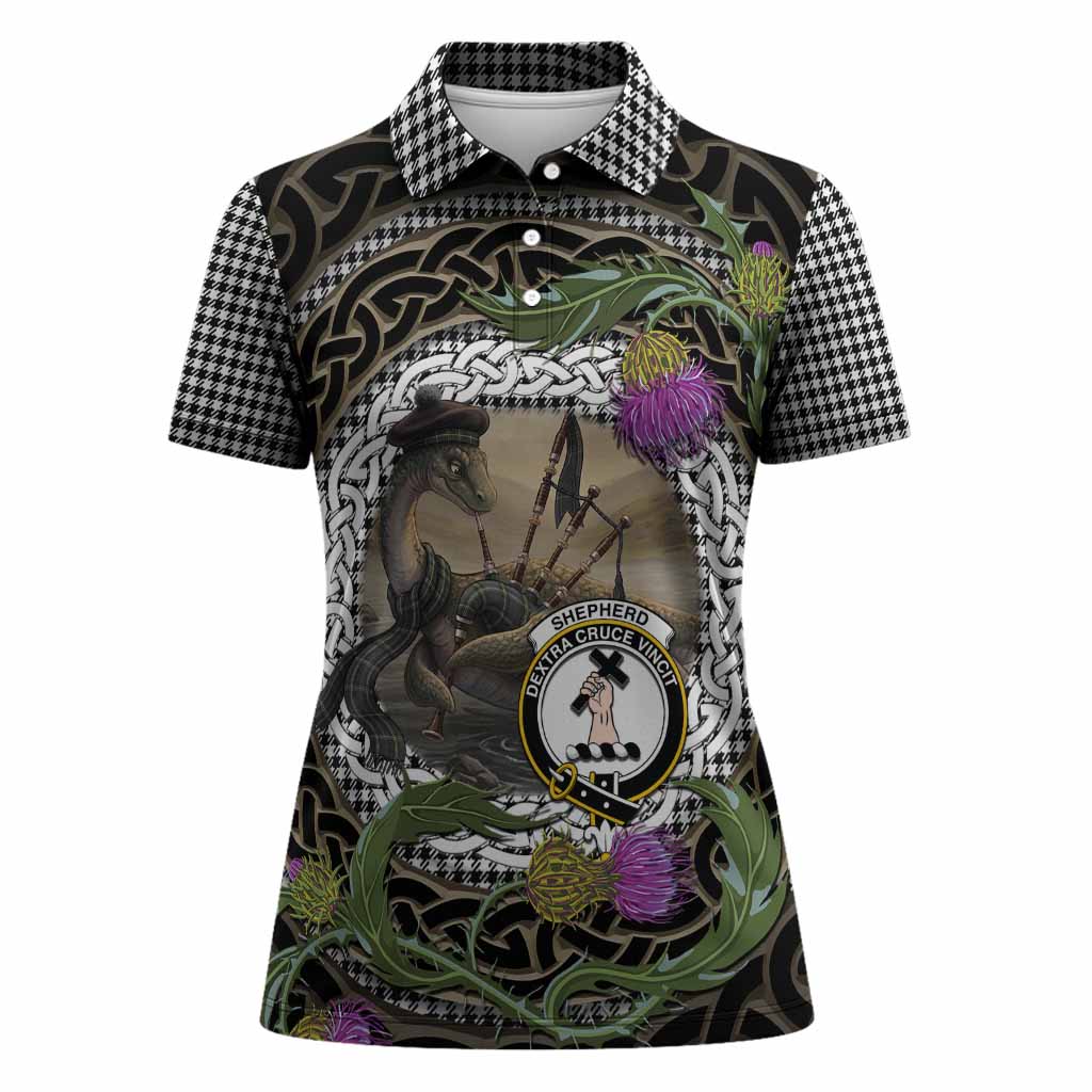 Shepherd Tartan Crest Bagpipe Nessie Women Polo Shirt Scottish Loch Ness Monster Celtic Thistle