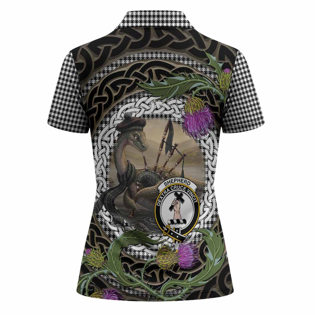 Shepherd Tartan Crest Bagpipe Nessie Women Polo Shirt Scottish Loch Ness Monster Celtic Thistle