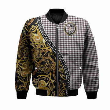 Shepherd Tartan Crest Bomber Jacket Celtic Knot and Triple Trickle Spiral Symbols