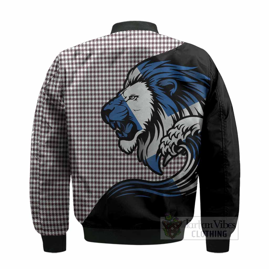 Shepherd Tartan Crest Bomber Jacket Scottish Golden Lions Wave Flow
