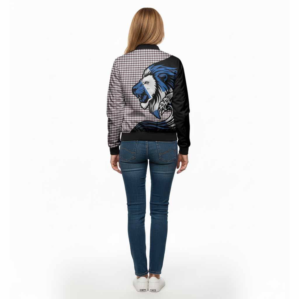 Shepherd Tartan Crest Bomber Jacket Scottish Golden Lions Wave Flow
