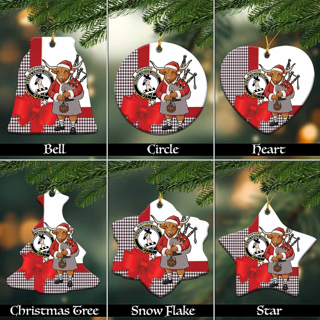 Shepherd Tartan Crest Christmas Ceramic Ornament Highland Cow Bagpipes Coquette Bow Style
