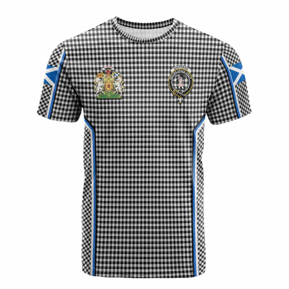 Shepherd Tartan Crest Cotton T-shirt Scotland Coat of Arm Flag Style - Tartan Vibes Clothing
