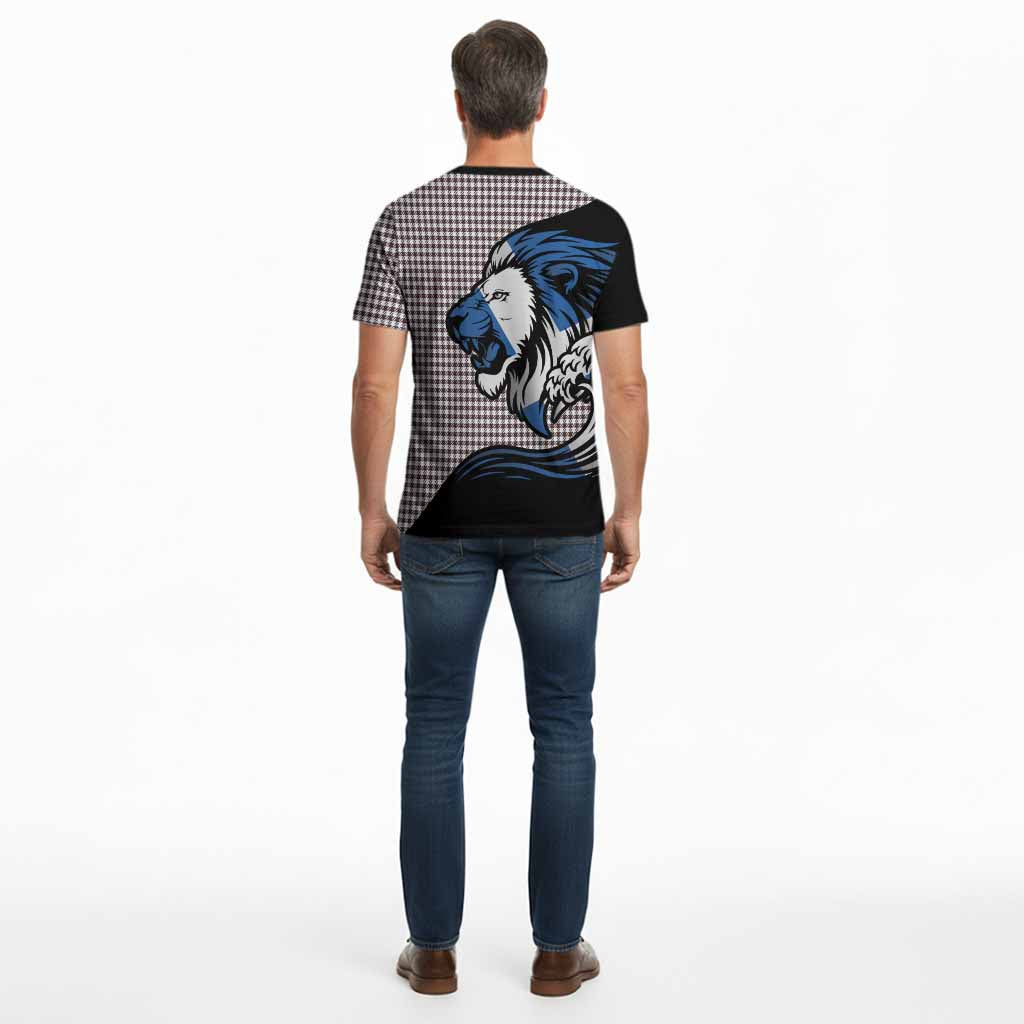 Shepherd Tartan Crest Cotton T-shirt Scottish Golden Lions Wave Flow