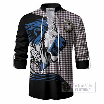 Shepherd Tartan Crest Ghillie Shirt Scottish Golden Lions Wave Flow