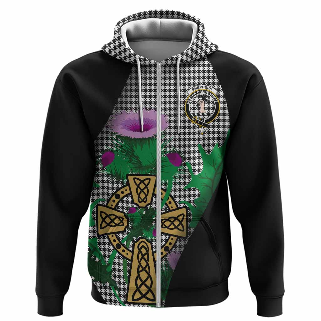 Shepherd Tartan Crest Hoodie Celtic Cross Thistle Flowers