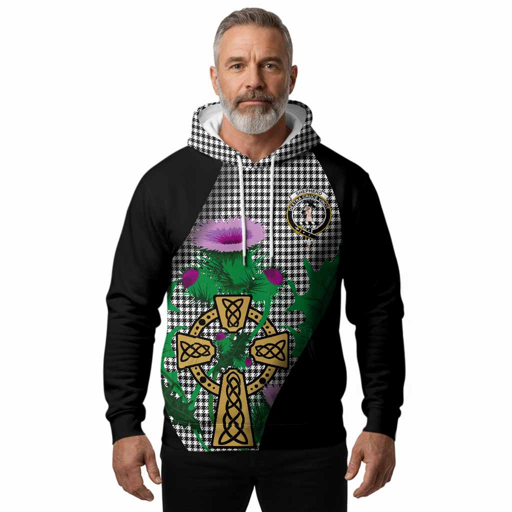 Shepherd Tartan Crest Hoodie Celtic Cross Thistle Flowers