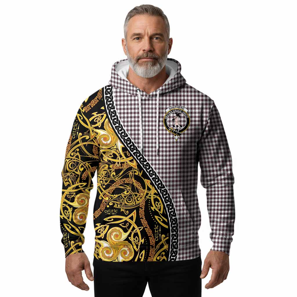 Shepherd Tartan Crest Hoodie Celtic Knot and Triple Trickle Spiral Symbols