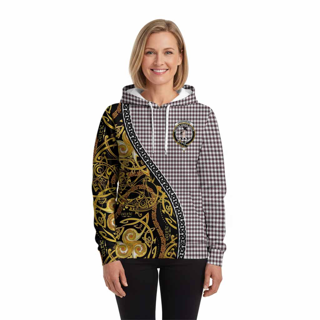 Shepherd Tartan Crest Hoodie Celtic Knot and Triple Trickle Spiral Symbols