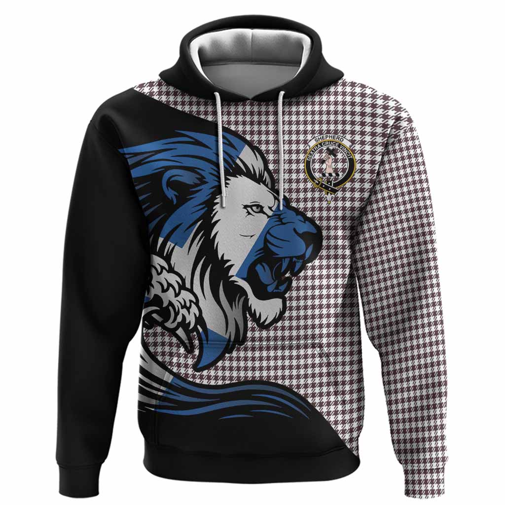 Shepherd Tartan Crest Hoodie Scottish Golden Lions Wave Flow