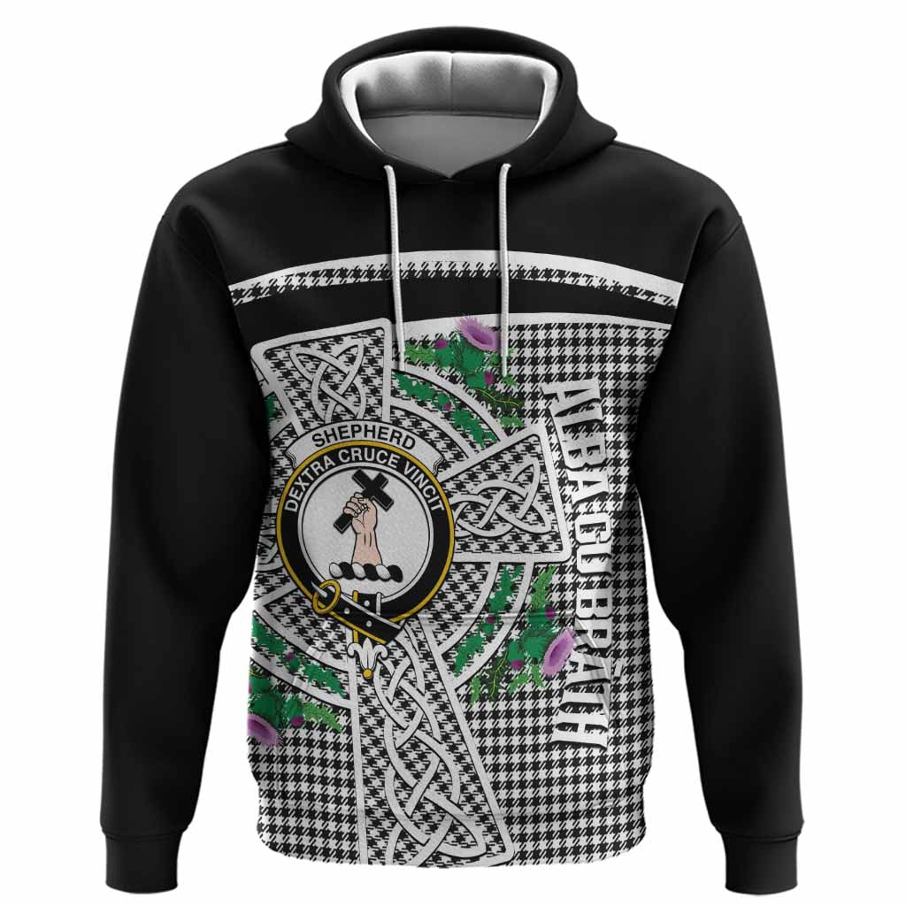 Shepherd Tartan Crest Hoodie Scottish Thistle Celtic Cross Alba Gu Brath
