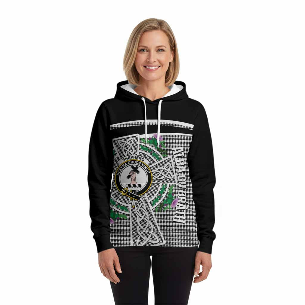Shepherd Tartan Crest Hoodie Scottish Thistle Celtic Cross Alba Gu Brath
