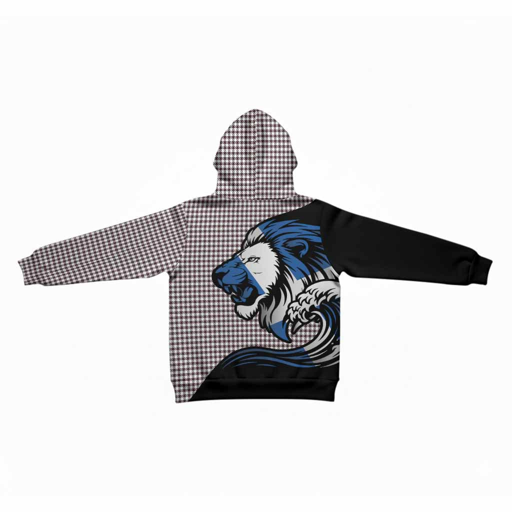 Shepherd Tartan Crest Kid Hoodie Scottish Golden Lions Wave Flow
