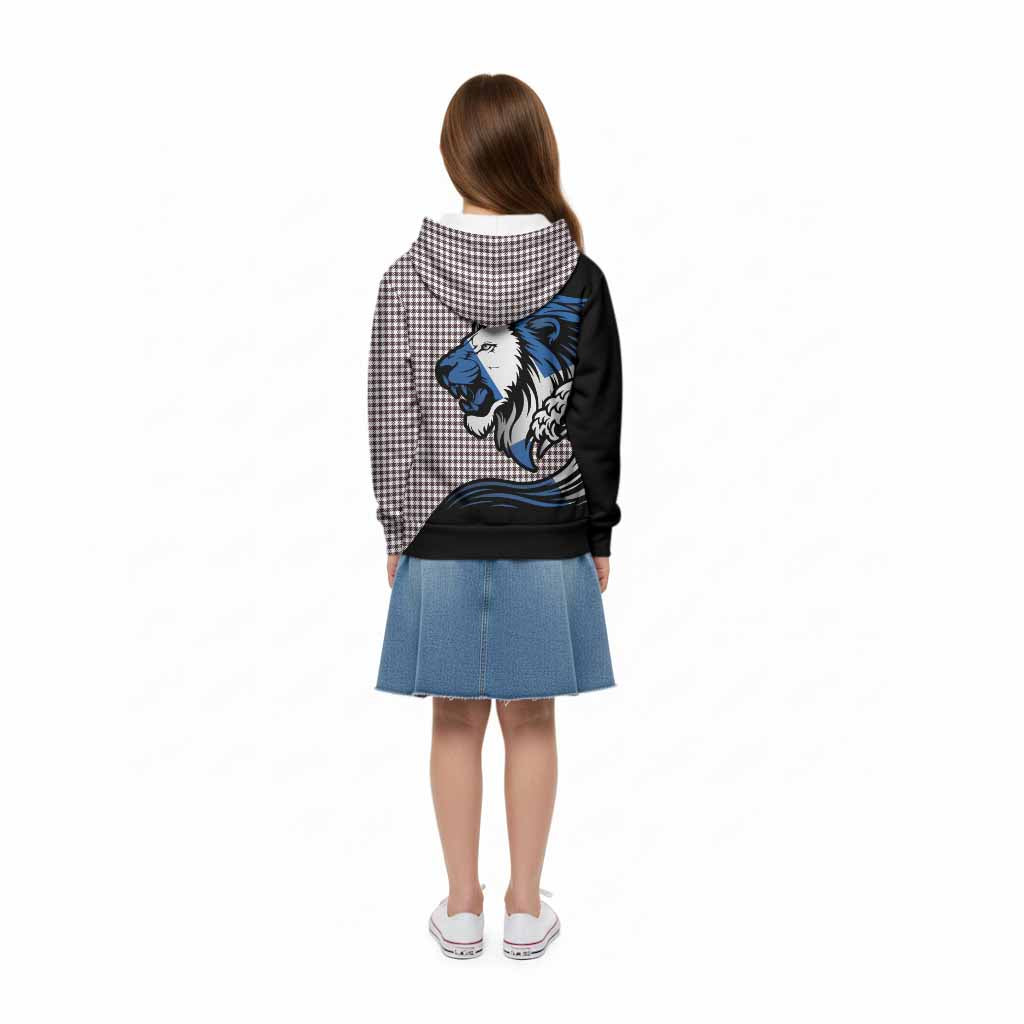 Shepherd Tartan Crest Kid Hoodie Scottish Golden Lions Wave Flow