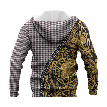 Shepherd Tartan Crest Knitted Hoodie Celtic Knot and Triple Trickle Spiral Symbols