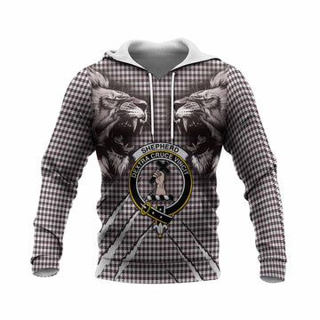 Shepherd Tartan Crest Knitted Hoodie Ferocious Lion Style