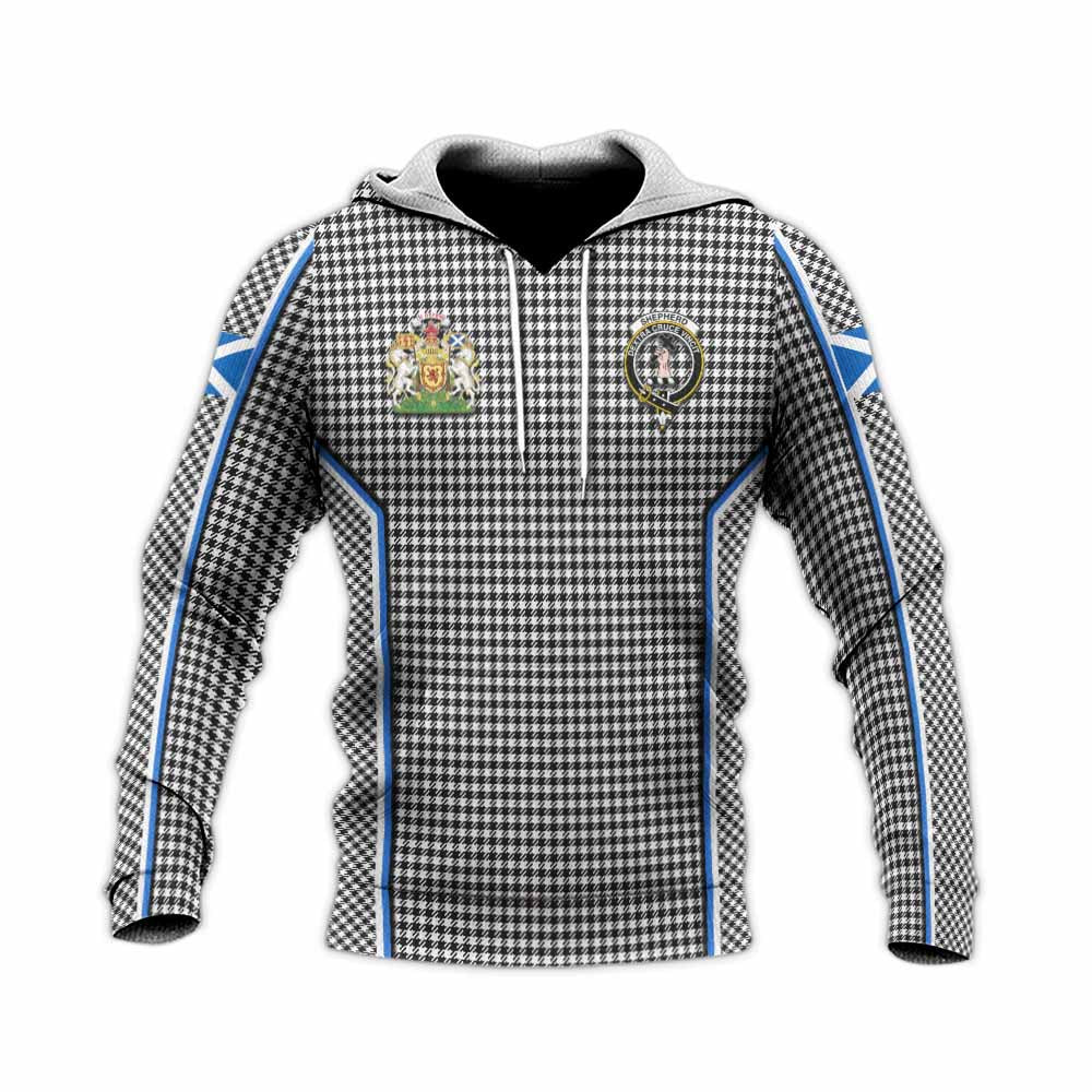 Shepherd Tartan Crest Knitted Hoodie Scotland Coat of Arm Flag Style - Tartan Vibes Clothing