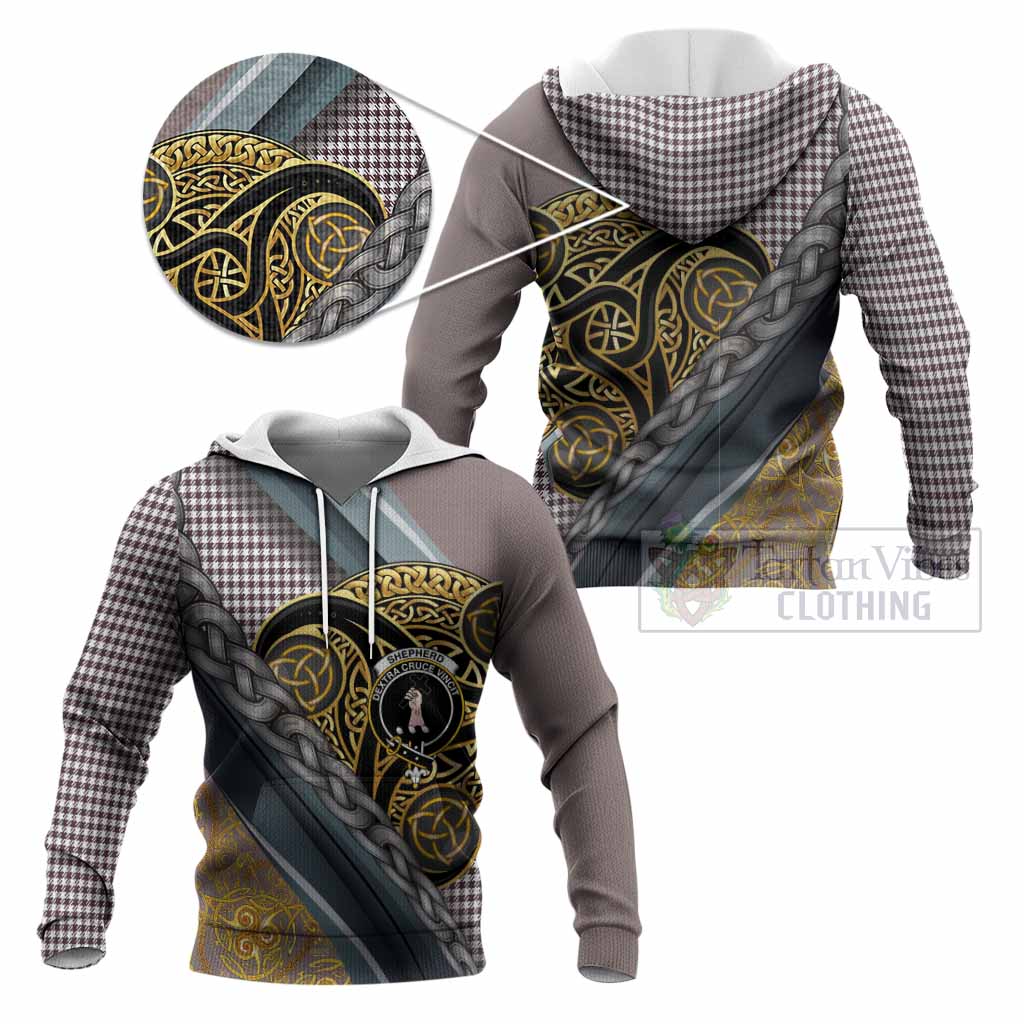 Shepherd Tartan Crest Knitted Hoodie Scottish Triskele Celtic