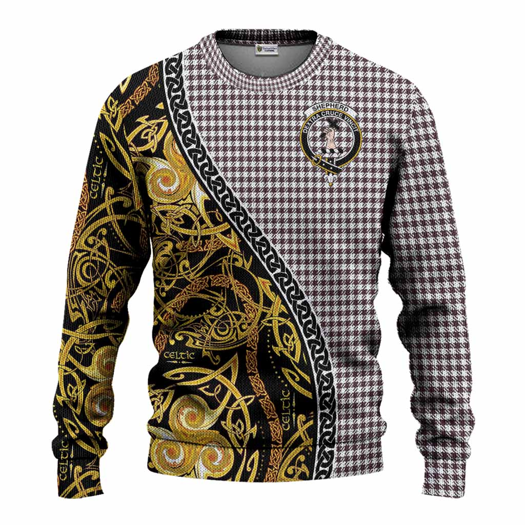 Shepherd Tartan Crest Knitted Sweater Celtic Knot and Triple Trickle Spiral Symbols