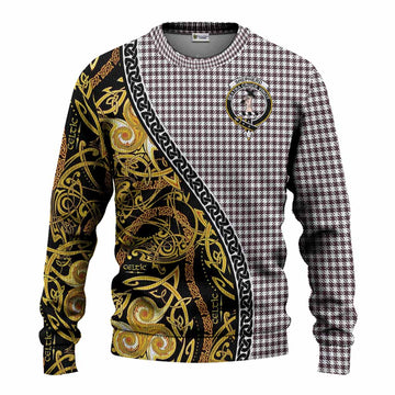 Shepherd Tartan Crest Knitted Sweater Celtic Knot and Triple Trickle Spiral Symbols