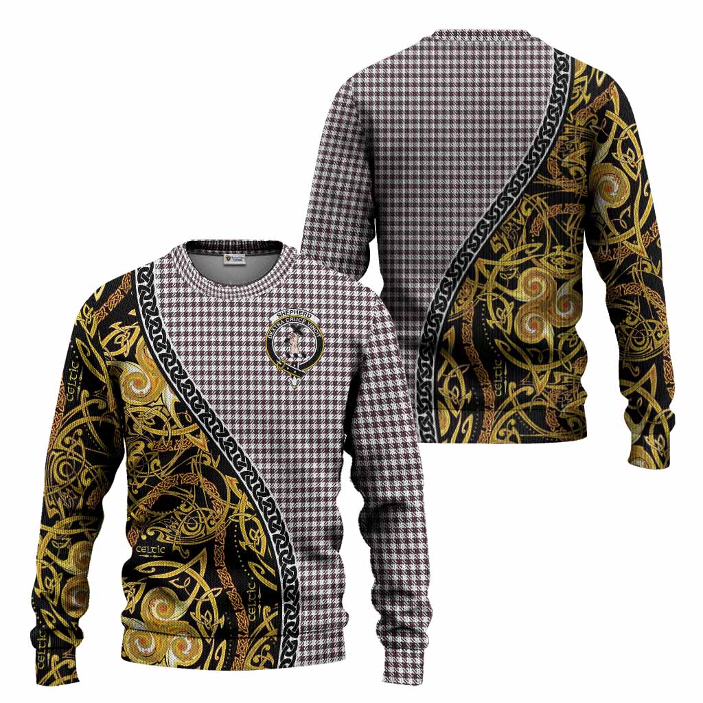 Shepherd Tartan Crest Knitted Sweater Celtic Knot and Triple Trickle Spiral Symbols