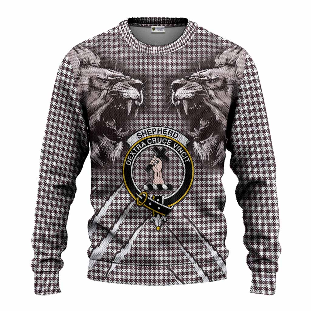 Shepherd Tartan Crest Knitted Sweater Ferocious Lion Style