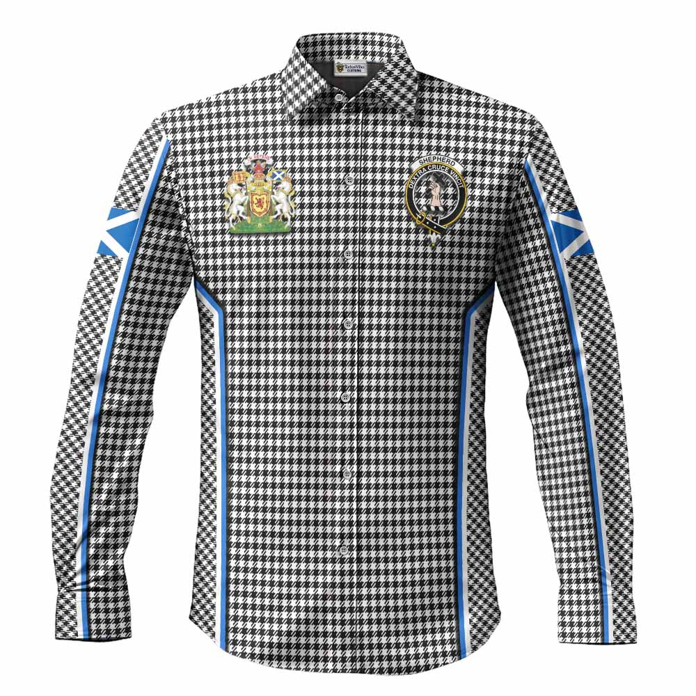 Shepherd Tartan Crest Long Sleeve Button Shirts Scotland Coat of Arm Flag Style - Tartan Vibes Clothing