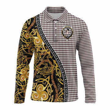 Shepherd Tartan Crest Long Sleeve Polo Shirt Celtic Knot and Triple Trickle Spiral Symbols