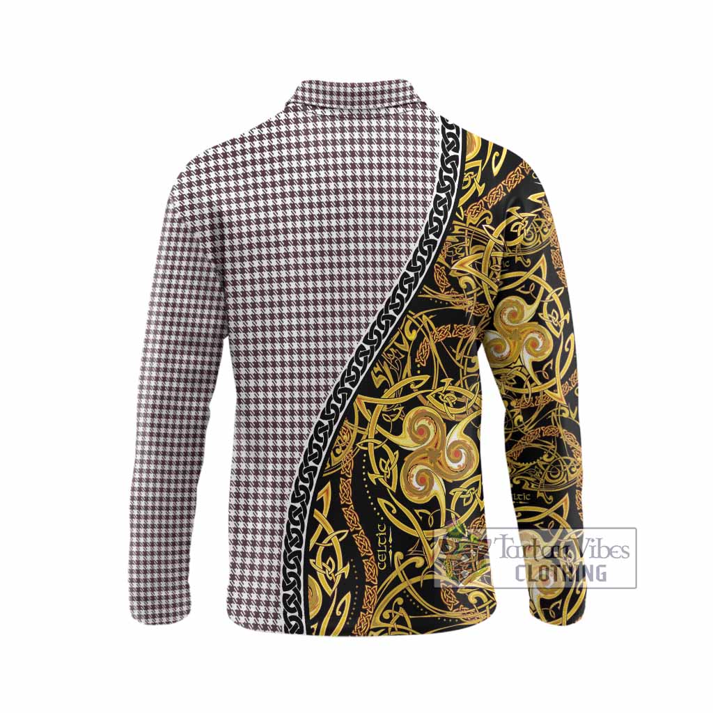 Shepherd Tartan Crest Long Sleeve Polo Shirt Celtic Knot and Triple Trickle Spiral Symbols